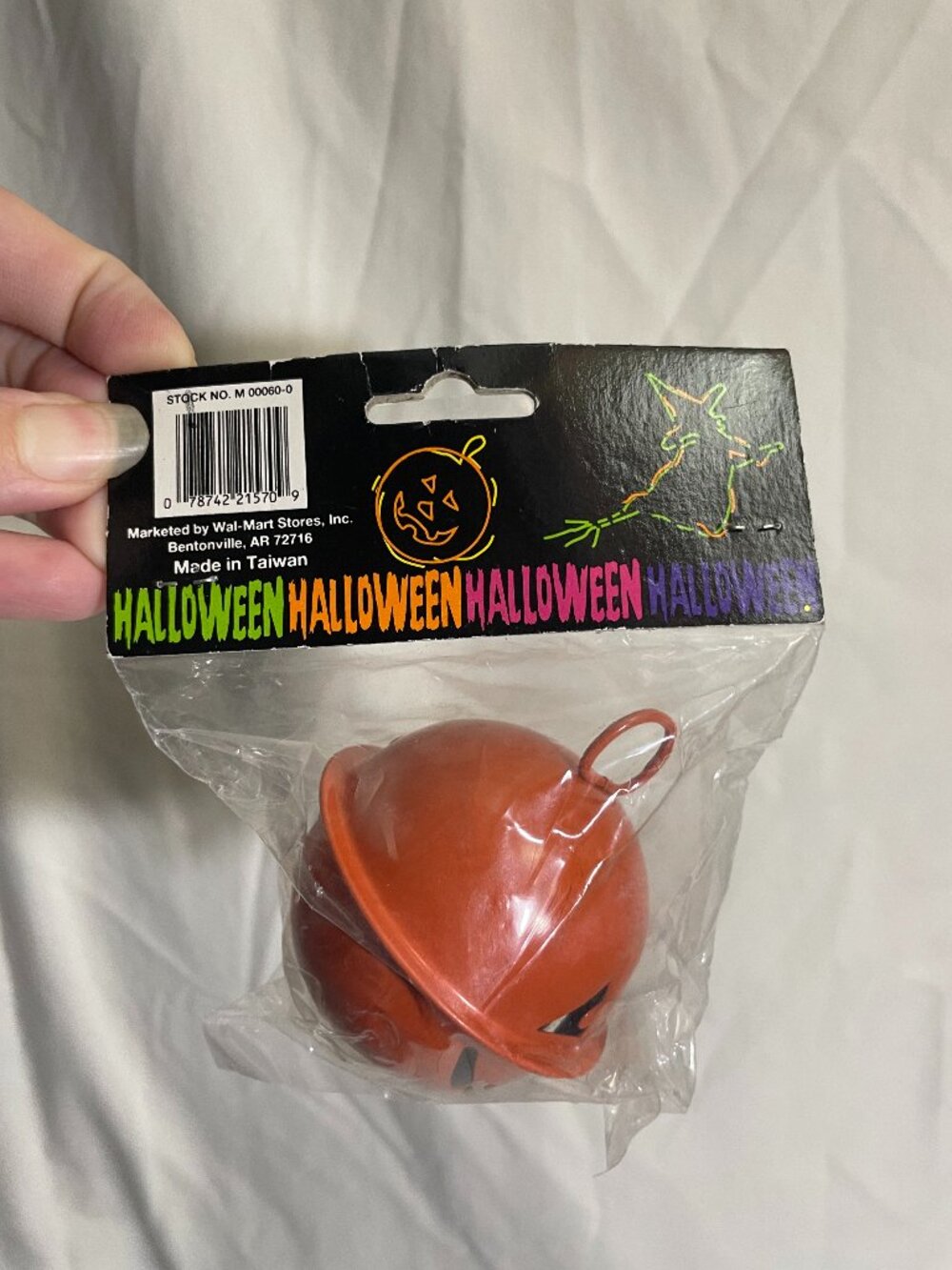 Vintage Halloween Jack O Lantern Metal Bell Orange Walmart NOS Sealed 2.5”